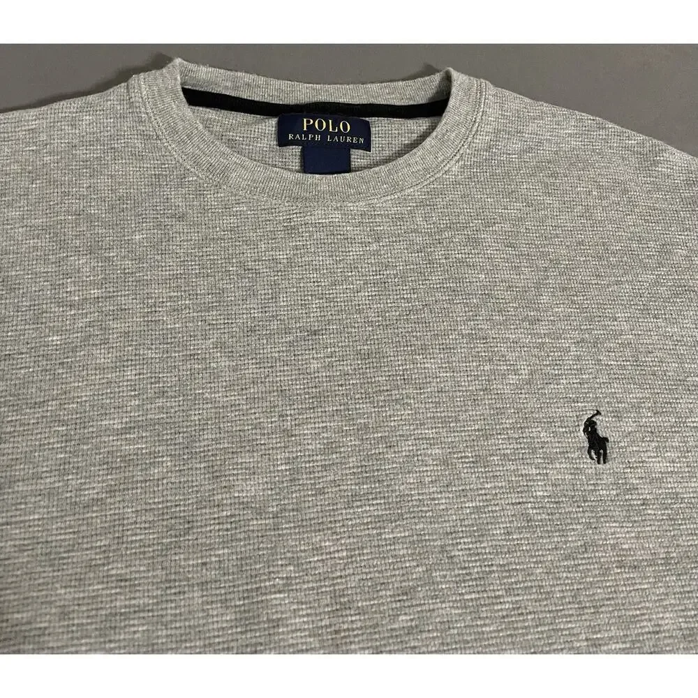 Polo Ralph Lauren Mens XL Gray Waffle Knit Crewneck Cotton Logo Sweater